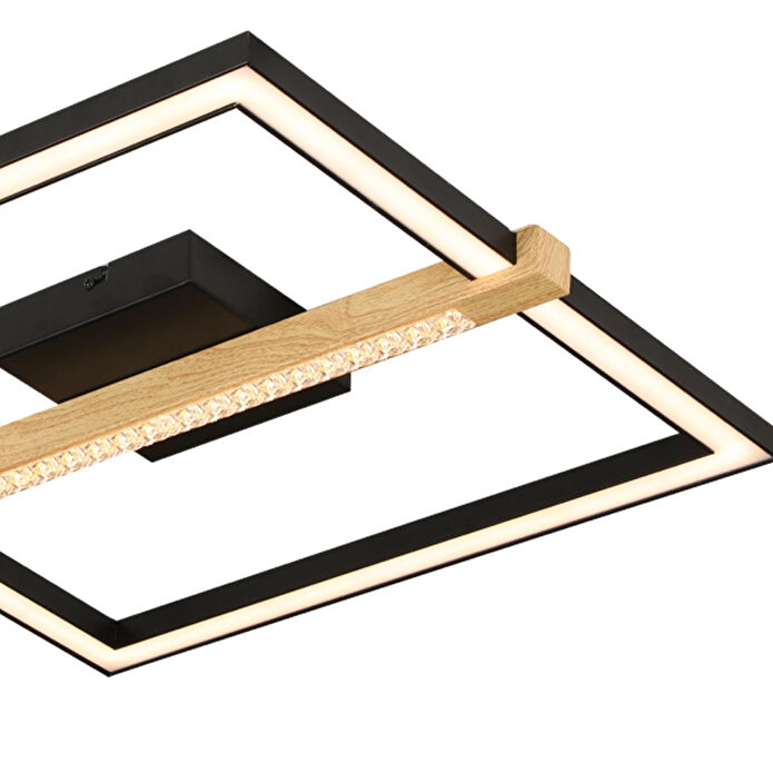 Apliqa April Siyah 58 Watt Plafonyer Kare Ahşap Desenli Modern Salon Led Avize