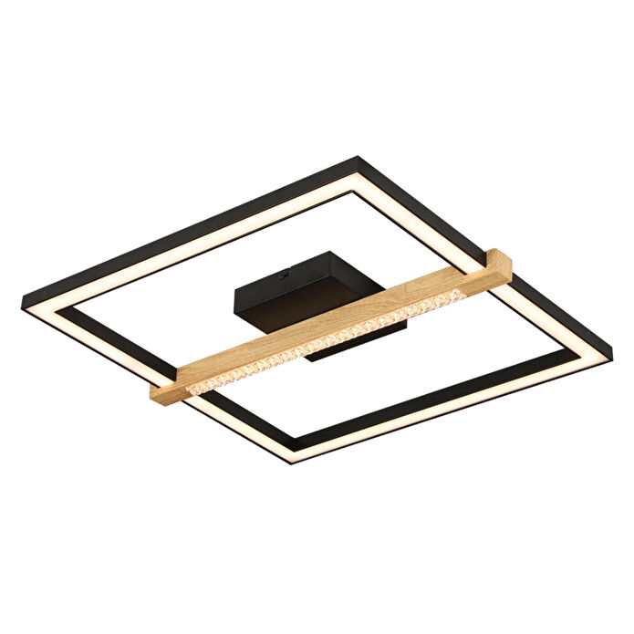 Apliqa April Siyah 58 Watt Plafonyer Kare Ahşap Desenli Modern Salon Led Avize