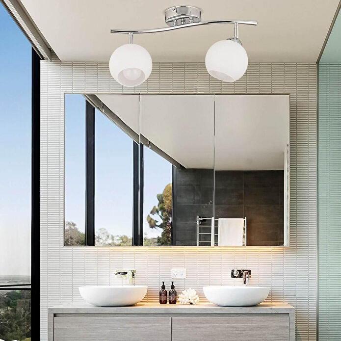 Apliqa Riley 2li Krom Spot Yuvarlak Camlı Mutfak- Banyo Avize