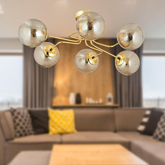 Apliqa Tanyer 6lı Gold Modern Sarkıt Yatak Odası Salon Avize