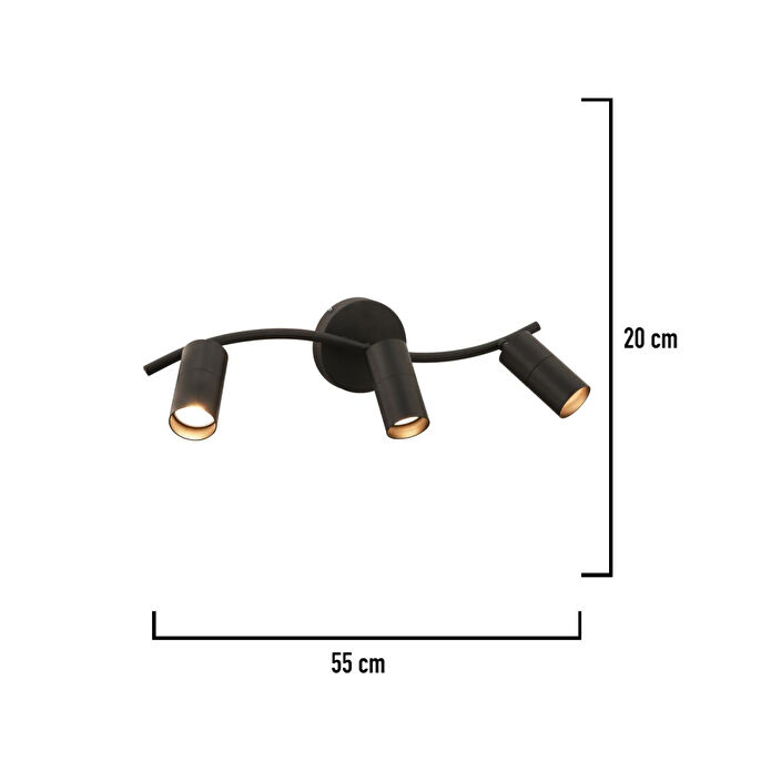 Apliqa Dusan Siyah 3lü Modern Duvar Lambası Spot Aplik