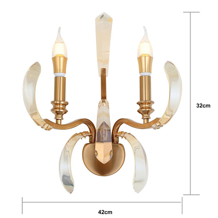 Apliqa Ronja 2'li Bakır Eskitme Kristal Taşlı Yatak Başı, Salon Aplik