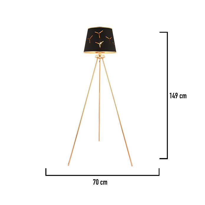 Apliqa Epona Siyah Desenli Şapkalı Gold Modern Dekoratif Salon Lambader