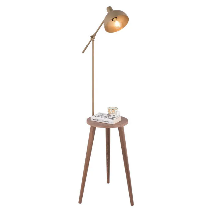 Apliqa Heather Eskitme Başlıklı Ahşap Sehpalı Modern Ayaklı Abajur Lamba Ahşap Lambader