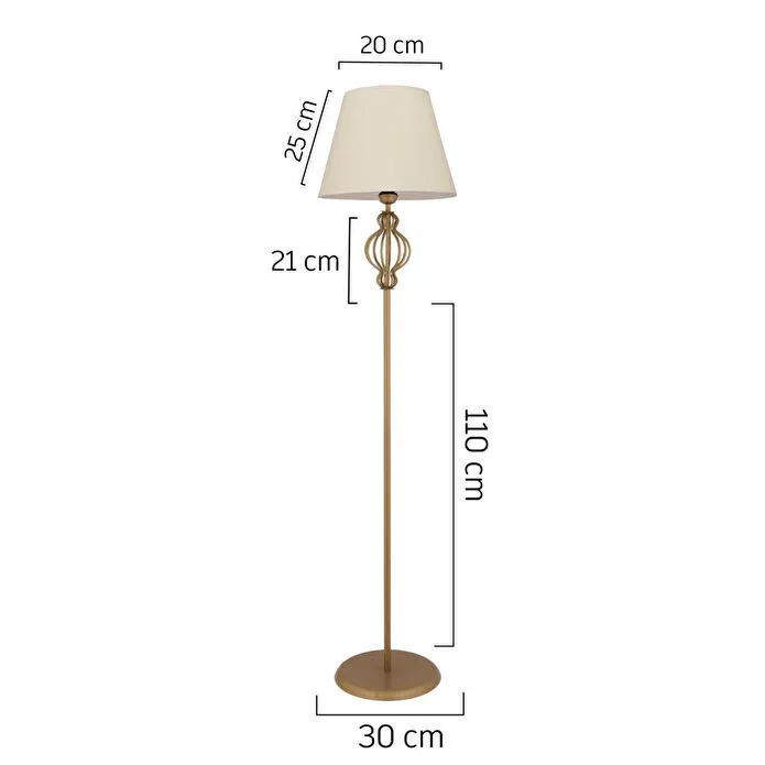 Apliqa Helezon Beyaz Şapkalı Eskitme Modern Tasarım Ayaklı Abajur Lamba Metal Lambader