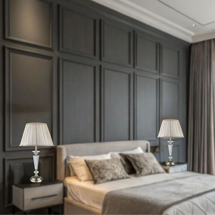 Apliqa (2 Adet) Baron Eskitme Kristal Taşlı Salon Yatak Odası Abajur Seti