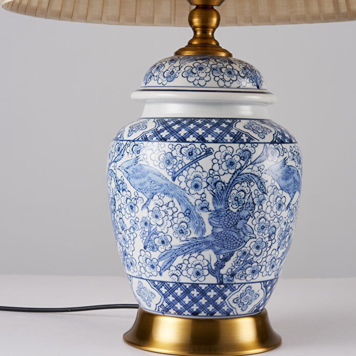 Apliqa Elea Bleu Blanc Desenli Seramik Oturma Odası Salon Abajur