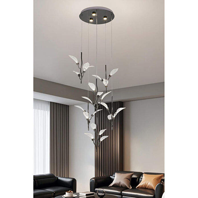 Apliqa Liria 6'lı Platin Yaprak Desenli Sarkıt Led Avize