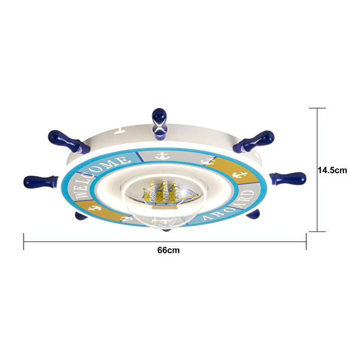 Apliqa Loui Ledli Gemi Dümeni Desenli Plafonyer Çocuk Odası Avize