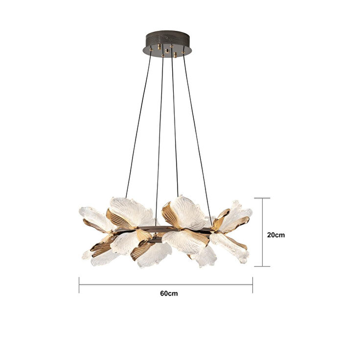 Apliqa Taran 60'lik Siyah Gold Çiçek Desenli 80 Watt Yuvarlak Modern Salon Led Avize