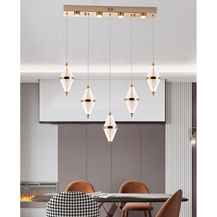 Apliqa Harold 5'li 37 Watt Sıralı Gold Ledli Modern Salon Avize