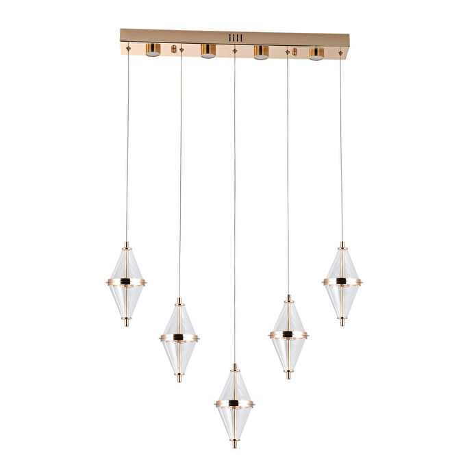 Apliqa Harold 5'li 37 Watt Sıralı Gold Ledli Modern Salon Avize