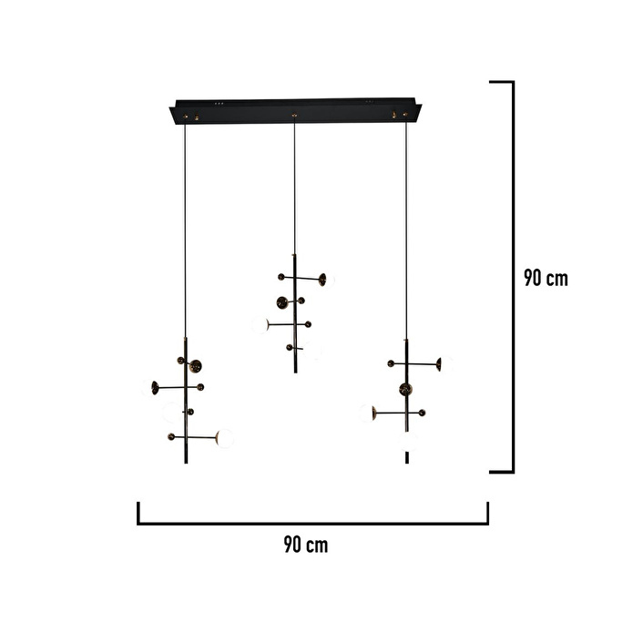 Apliqa Addo Siyah 3'lü 12 Watt Sıralı Modern Sarkıt Koridor, Yemek Masası Üstü, Salon Sarkıt Led Avize