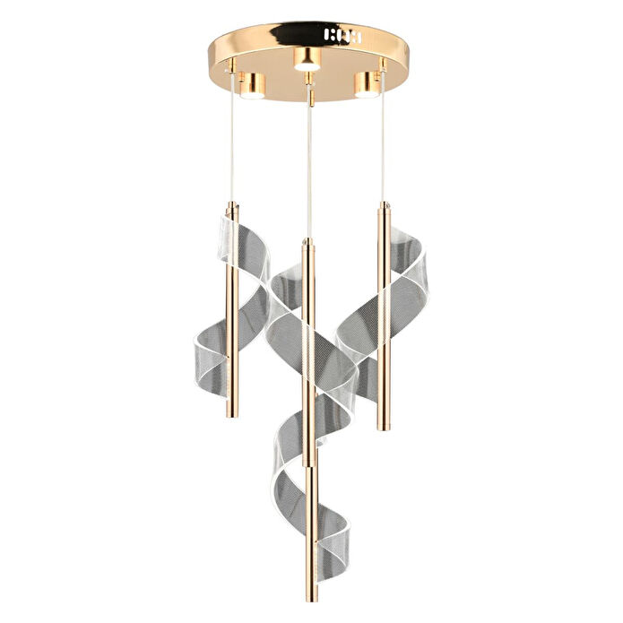 Apliqa Jadon 4'lü Yuvarlak 3 Renkli 35 Watt Gold Kristal Ledli Modern Oturma Odası Salon Sarkıt Avize