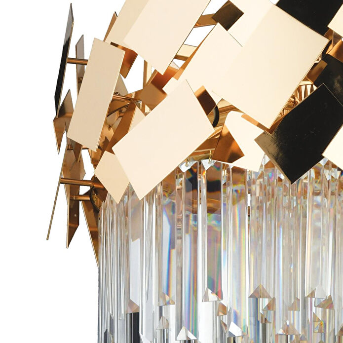 Apliqa Roshan 50'lik Yuvarlak Gold Kristal Taşlı Modern Oturma Odası Salon Sarkıt Avize