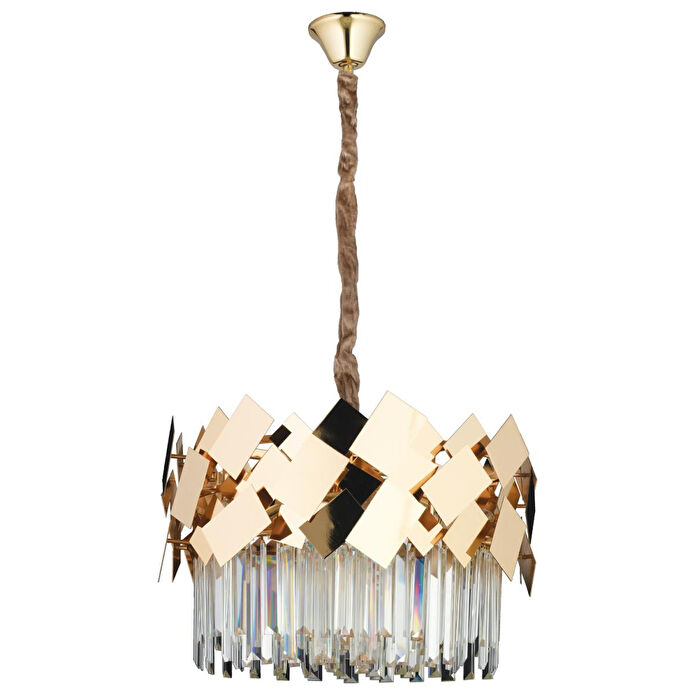 Apliqa Roshan 50'lik Yuvarlak Gold Kristal Taşlı Modern Oturma Odası Salon Sarkıt Avize