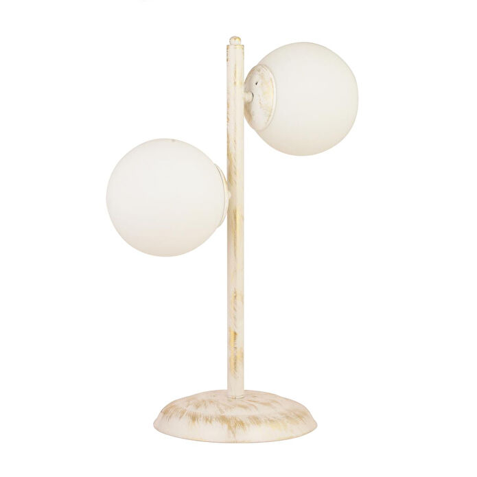 Apliqa Siena 2li Beyaz Boyalı Beyaz Camlı Masa Lambası Modern Tasarım -yatak Odası-salon Abajur