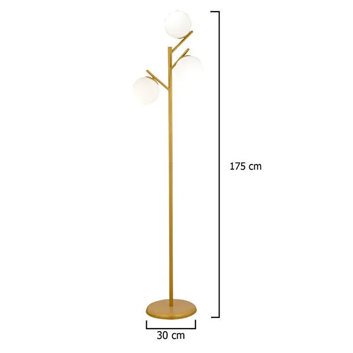 Apliqa Renji 3lü Gold Boyalı Beyaz Camlı Modern Tasarım Metal Lambader