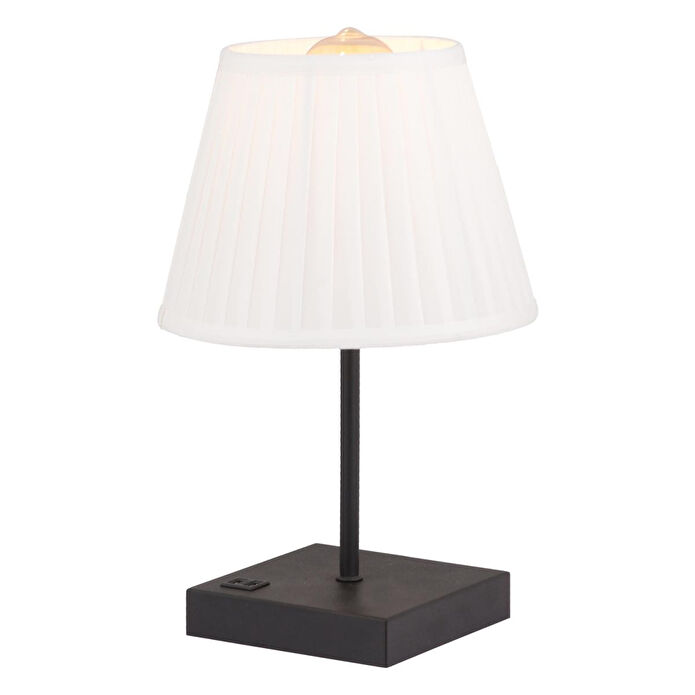 Apliqa Edel Usb Girişli Hızlı Telefon Şarj Edilebilir Beyaz Şapkalı Siyah Masa Lambası Abajur