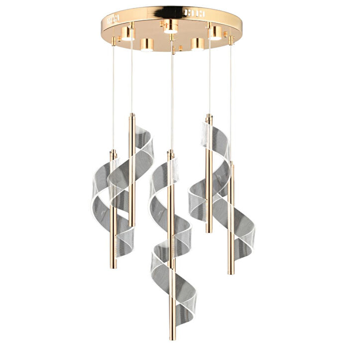 Apliqa Jadon 6'lı Yuvarlak 3 Renkli 53 Watt Gold Kristal Ledli Modern Oturma Odası Salon Sarkıt Avize