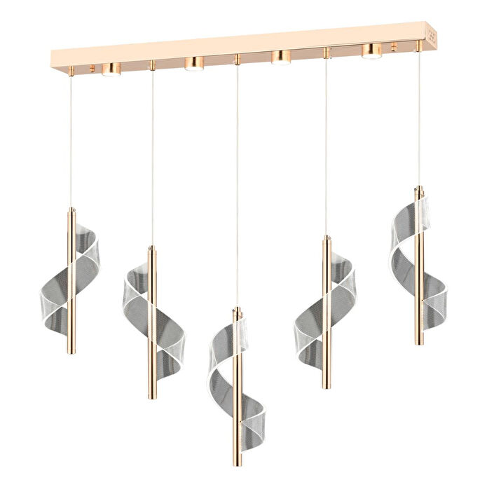 Apliqa Jadon 5'li Sıralı 3 Renkli 40 Watt Gold Kristal Ledli Modern Oturma Odası Salon Sarkıt Avize