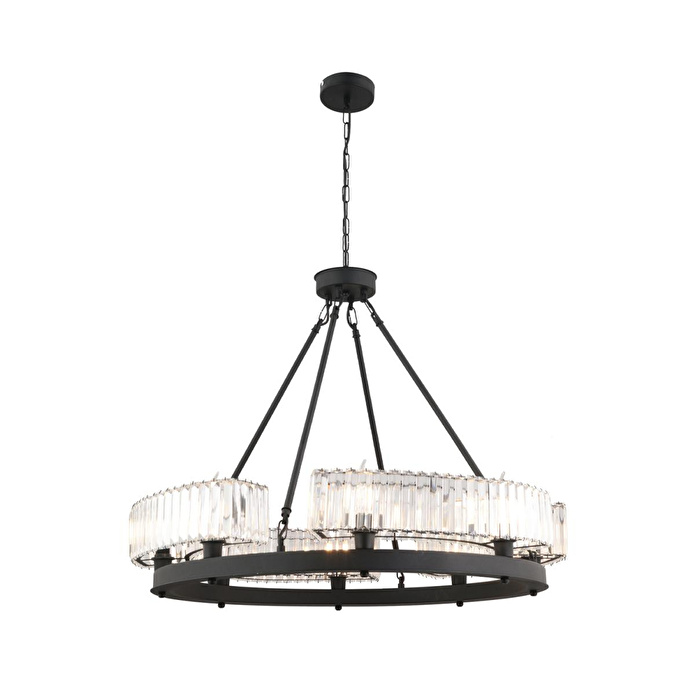 Apliqa Azalea 8li Siyah Kristalli Taşlı Modern Tasarım Kristal Büyük Salon Avize