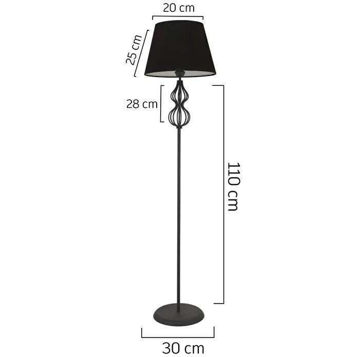 Apliqa Vance Siyah Şapkalı Siyah Modern Tasarım Ayaklı Abajur Lamba Metal Lambader