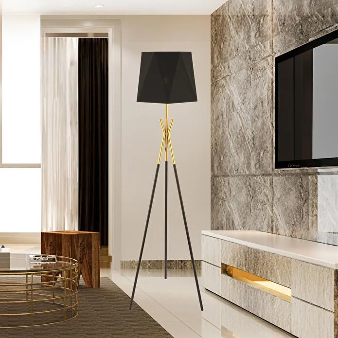 Apliqa Akasya Tripot Ayaklı Siyah Eskitme Dekoratif Salon Lambader