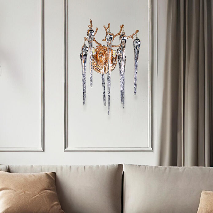 Apliqa Laura Gold Kristal Taşlı Modern Tasarım Su Damlası Taşlı Duvar Lambası Salon Aplik