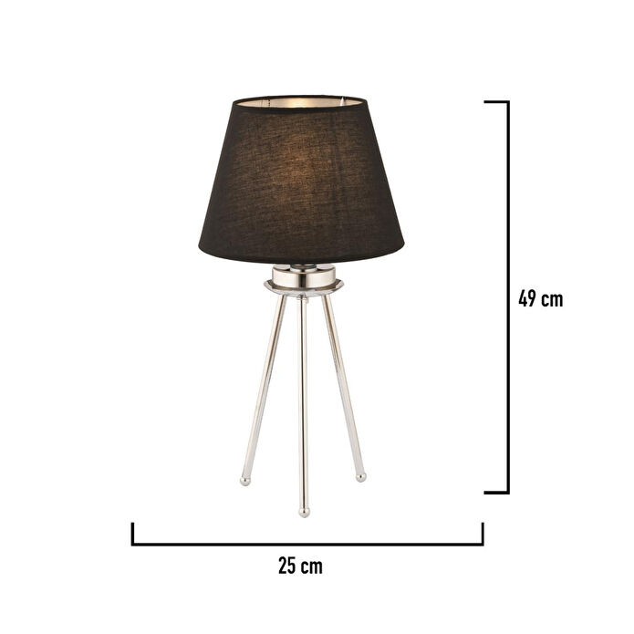 Apliqa Epona Siyah Şapkalı Krom Modern Dekoratif Salon Abajur