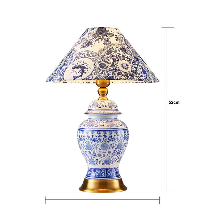 Apliqa Sanwi Bleu Blanc Desenli Seramik Oturma Odası Salon Abajur