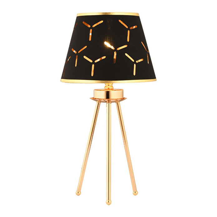 Apliqa Epona Siyah Desenli Şapkalı Gold Modern Dekoratif Salon Abajur