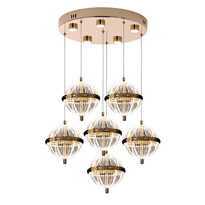 Apliqa Barkın 6'lı 40 Watt Yuvarlak Gold Ledli Modern Salon Avize