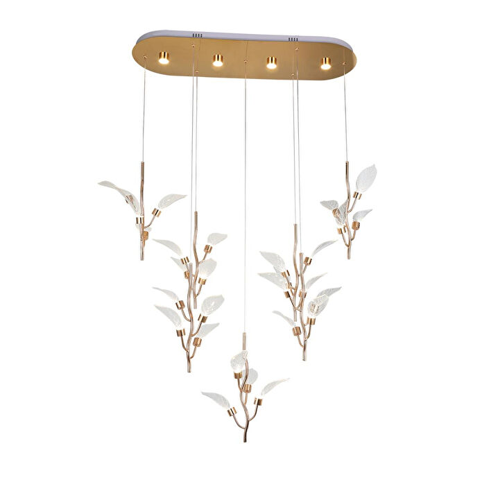 Apliqa Liria 7'li Gold Yaprak Desenli Sarkıt Led Avize