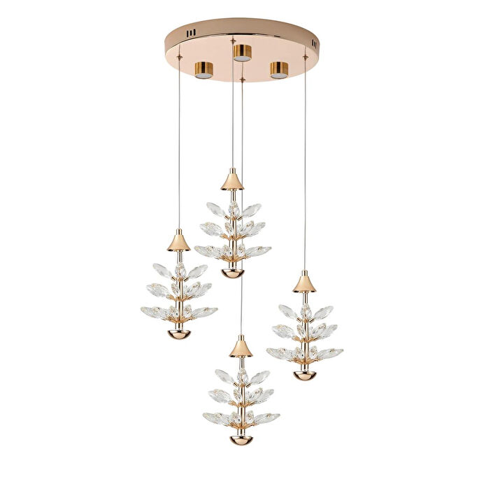 Apliqa Serap 4'lü 39 Watt 3000k Yuvarlak Gold Kristal Taşlı Ledli Salon Avize