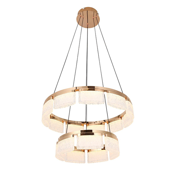 Apliqa Rosae 2 Katlı Gold Krisatal Yuvarlak Sarkıt Salon Led Avize