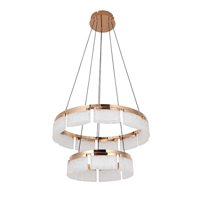 Apliqa Rosae 2 Katlı Gold Krisatal Yuvarlak Sarkıt Salon Led Avize