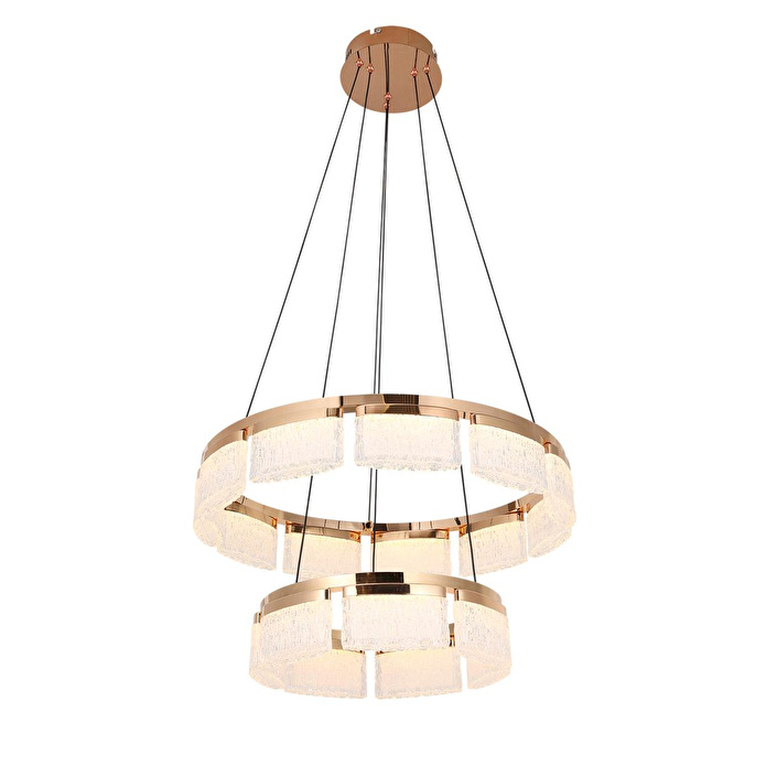 Apliqa Rosae 2 Katlı Gold Krisatal Yuvarlak Sarkıt Salon Led Avize