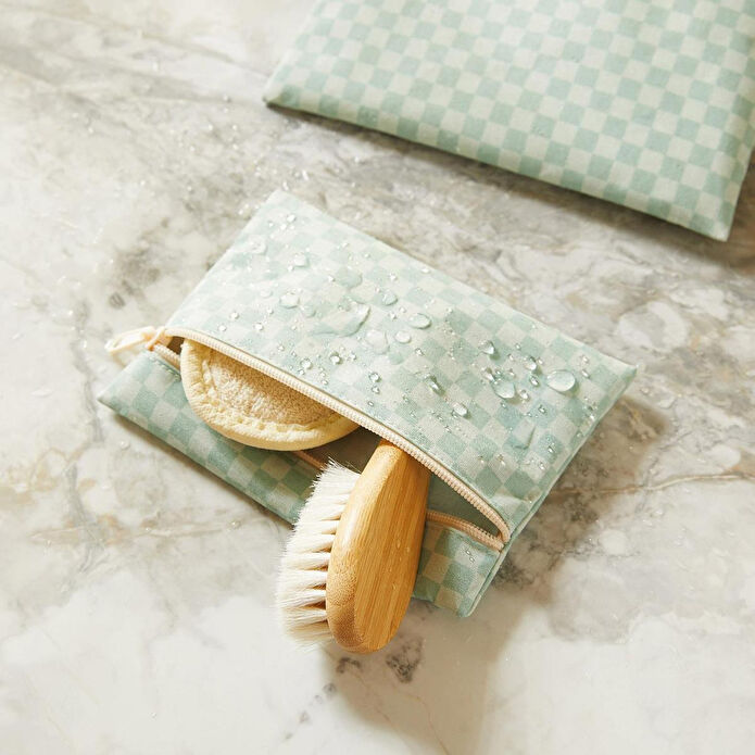 Ocean Home Textile 3'lü Su Geçirmez Pvc Astarlı Mint Dama Desen Islak Kuru Çantası 20 X 13 / 24 X 20 / 30 X 24 Cm