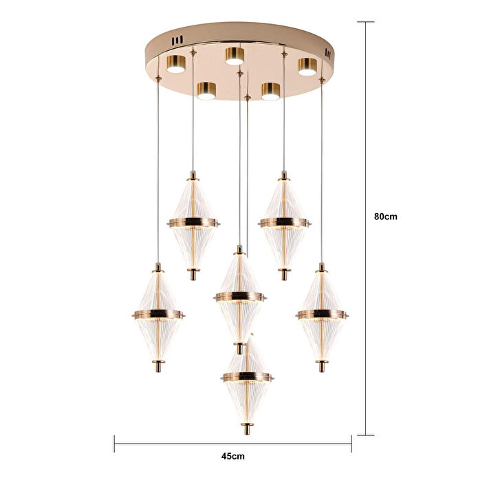 Apliqa Harold 6'lı 40 Watt Yuvarlak Gold Ledli Modern Salon Avize