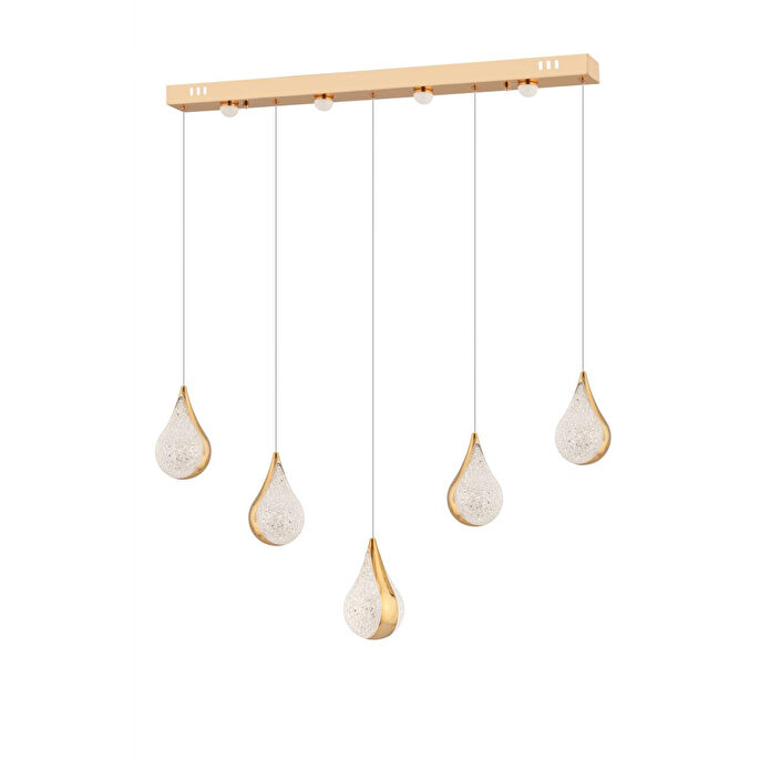 Apliqa Biana 5'li Sıralı Gold Damla Başlıklı Modern Salon Led Avize