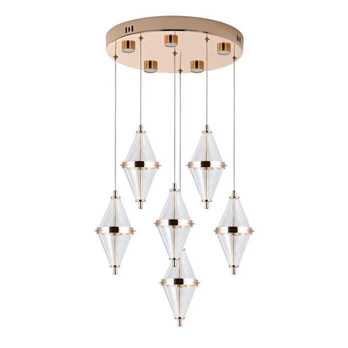 Apliqa Edward 6'lı 70 Watt Yuvarlak Gold Ledli Modern Salon Avize