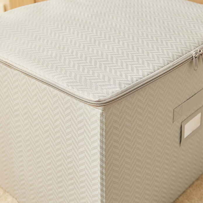 Ocean Home Textile Gri Balıksırtı Destekli Kutu Hurç 48 X 40 X 30 Cm