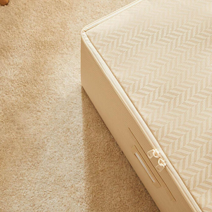 Ocean Home Textile Bej Balıksırtı Destekli Kutu Hurç 48 X 40 X 30 Cm