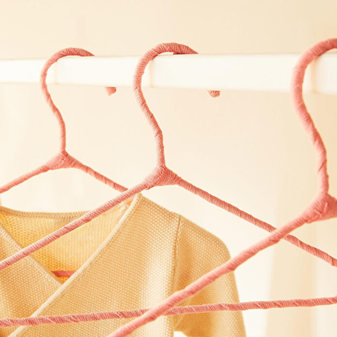 Ocean Home Textile 6'lı Pembe Renk Kumaş Kaplı Metal Bebek Giysi Askısı19.5 X 30 X 0.3 Cm