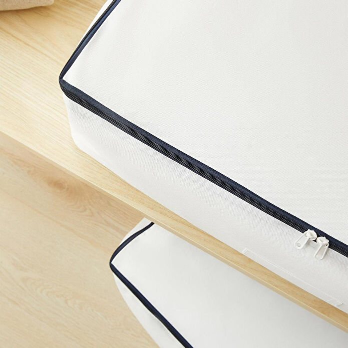 Ocean Home Textile 2'li Mega Boy Lacivert Fermuarlı Beyaz Renk Stuff & Things Baza Altı Hurç Set 74 X 46 X 22 Cm