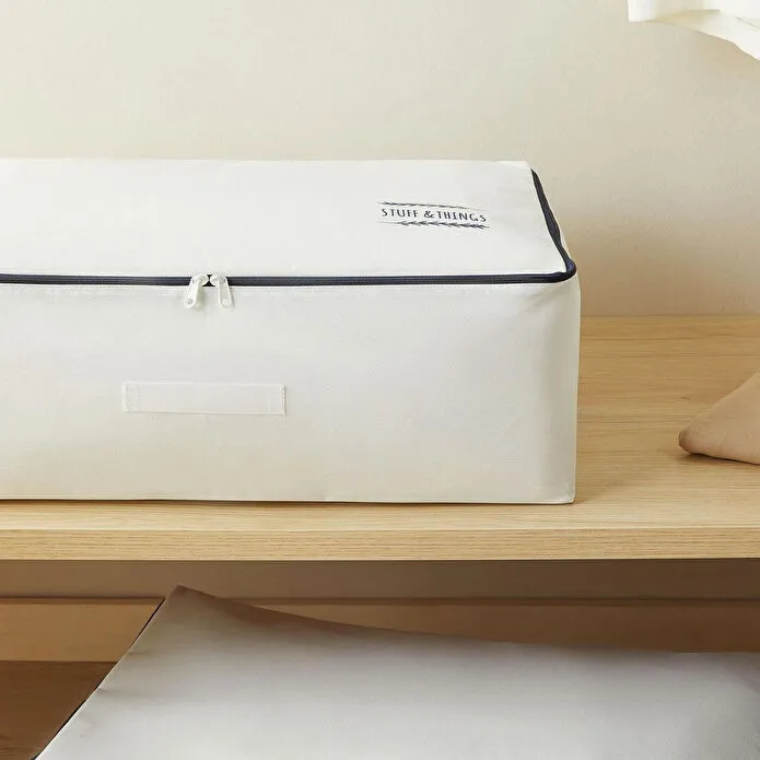 Ocean Home Textile 2'li Büyük Boy Lacivert Fermuarlı Beyaz Renk Stuff & Things Baza Altı Hurç Set 62 X 46 X 22 Cm