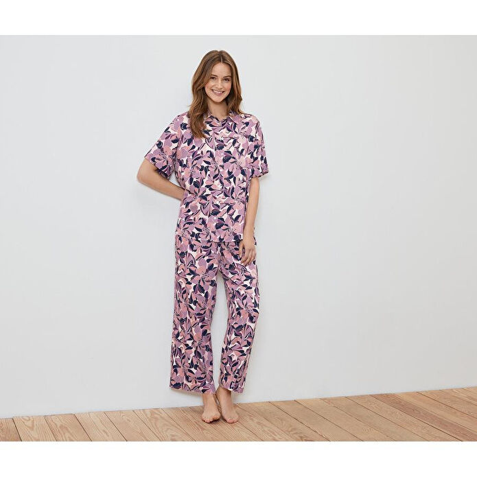 Tchibo Kadın Pijama Takımı, Dokuma, Tamamı Baskılı