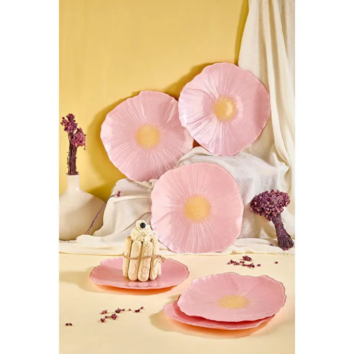 Lora Bianca Alba 28 Cm 6'lı Pembe Çiçek Desen Servis Sunum Tabağı Seti