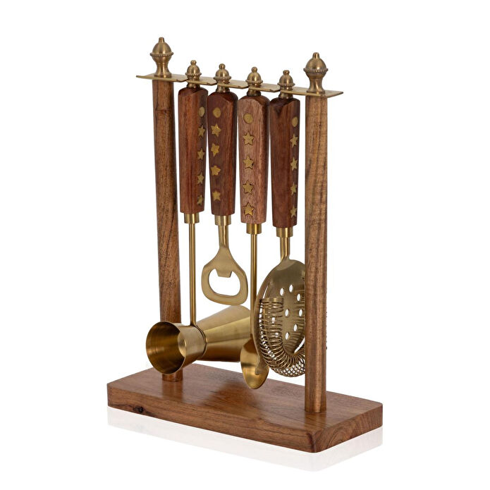 The Mia Wood Standlı Kokteyl Hazırlama Takımı 4 Parça